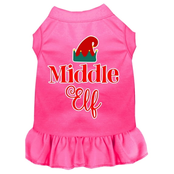 Mirage Pet Middle Elf Screen Print Dog Dress Bright Pink Med