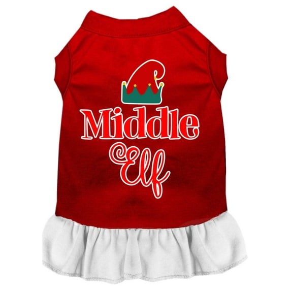 Mirage Pet Middle Elf Screen Print Dog Dress Red with White Med