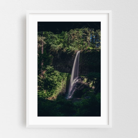 Middle Falls at Silver Falls Park - Photography Waterfall Nature Forest Landscape Scenic Woodland Wilderness White Framed Wall Art Print 5 x 7 inches