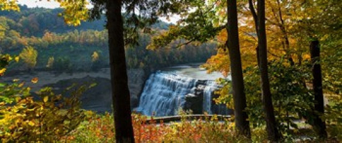 Middle Falls in autumn Letchworth State Park New York State USA Canvas Art - Panoramic Images (15 x 6)
