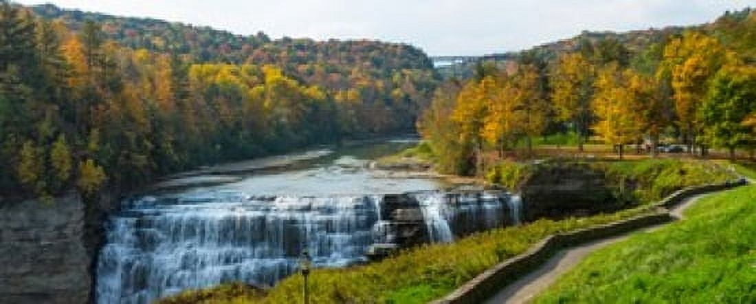 Middle Falls in autumn Letchworth State Park New York State USA Canvas Art - Panoramic Images (30 x 12)