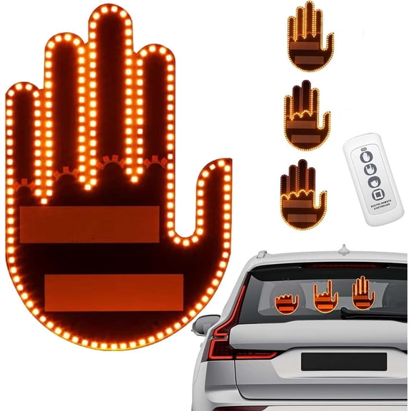 Middle-Finger Car Light, Road Mate Middle-Finger, Road Mate Hand, Road Mate Hand Signal, Car Finger Led Light with Remote, Light up Hand for Car Window - 3 Emoticon Gestures (3PCS)