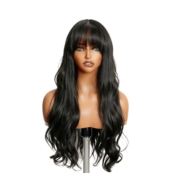 Middle Part Body Wave Human Hair Wig with Bangs for Black Women 3x1 Lace Wigs 210 Density