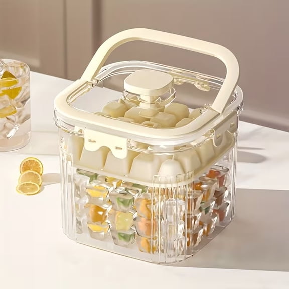 Middle-Press Ice Cube Maker with Storage Box - Food-Grade Plastic, Perfect for Milk Tea and Cocktails