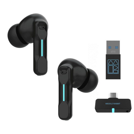 Middle Rabbit SW4 Wireless Gaming Earbuds for PC PS4 PS5 Switch Mobile - 2.4G Dongle & Bluetooth - 30ms Low Latency - Headphones with Built-in Microphone - 4 Mics PC Earbuds - PS4 PS5 Headset