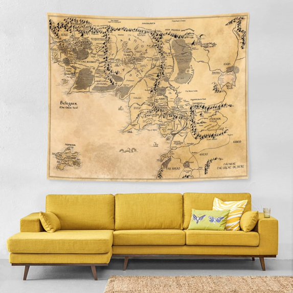 Middle Retro Earth Map Tapestry Vintage Wall Hanging Wall Decor Decorative Wall Tapestries Durable Wall Art Decoration 3D Print Tapestry for Dorm Living Room Bedroom
