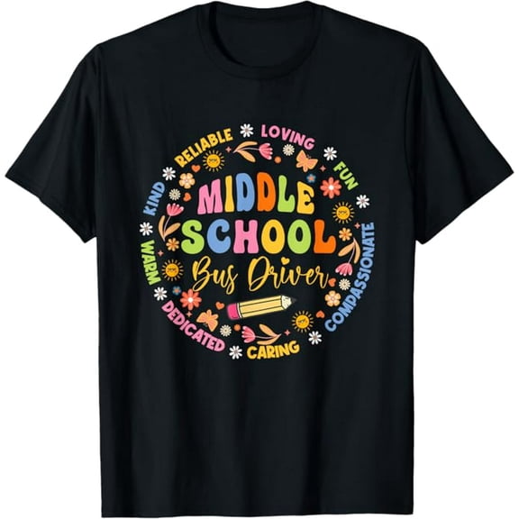 Middle School Bus Driver Groovy Back To School First Day T-Shirt