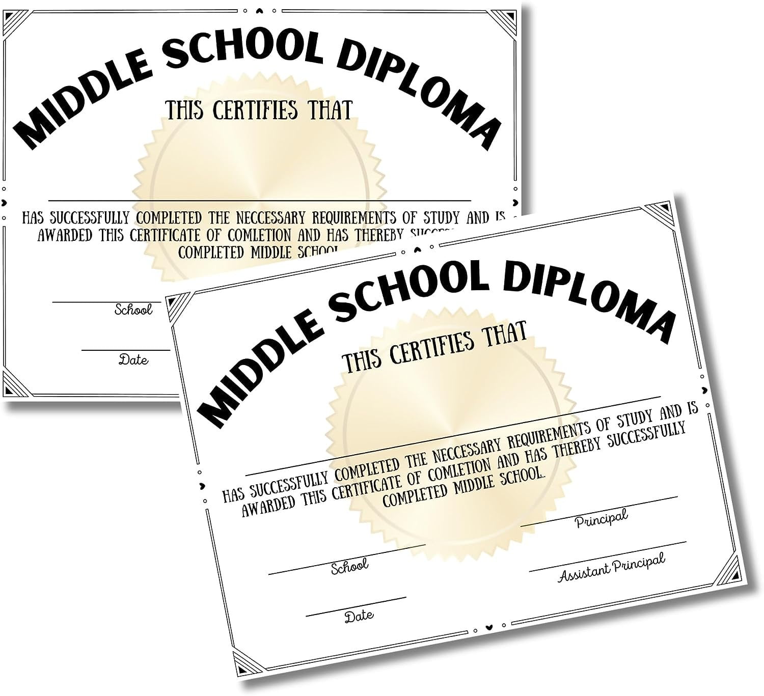 Middle School Diploma Graduation Certificate 100 pk 8.5 x 11 Homeschool  Award for 8th Grade Ceremony for Teachers to Hand Out - Walmart.com, image size:1500x1367