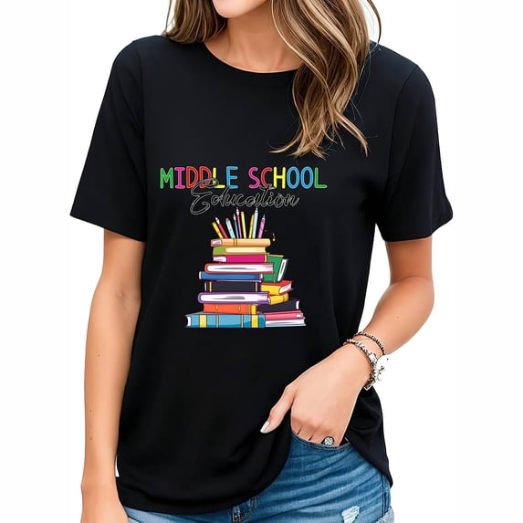 Middle School Education Back To School Teacher Student Comfortable Women's Short Sleeve Tee with Graphic Print