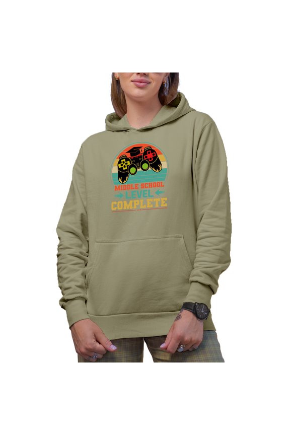 Middle School Level Complete, Retro Video Gamer Student Graduation Themed, Sand Hooded Sweatshirt or Hoodie, Small
