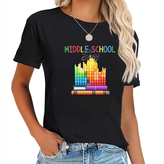 Middle School Slay 1st Day Of New School Trendy Women's Short Sleeve T-Shirt | Graphic Tee with Cool and Current Print