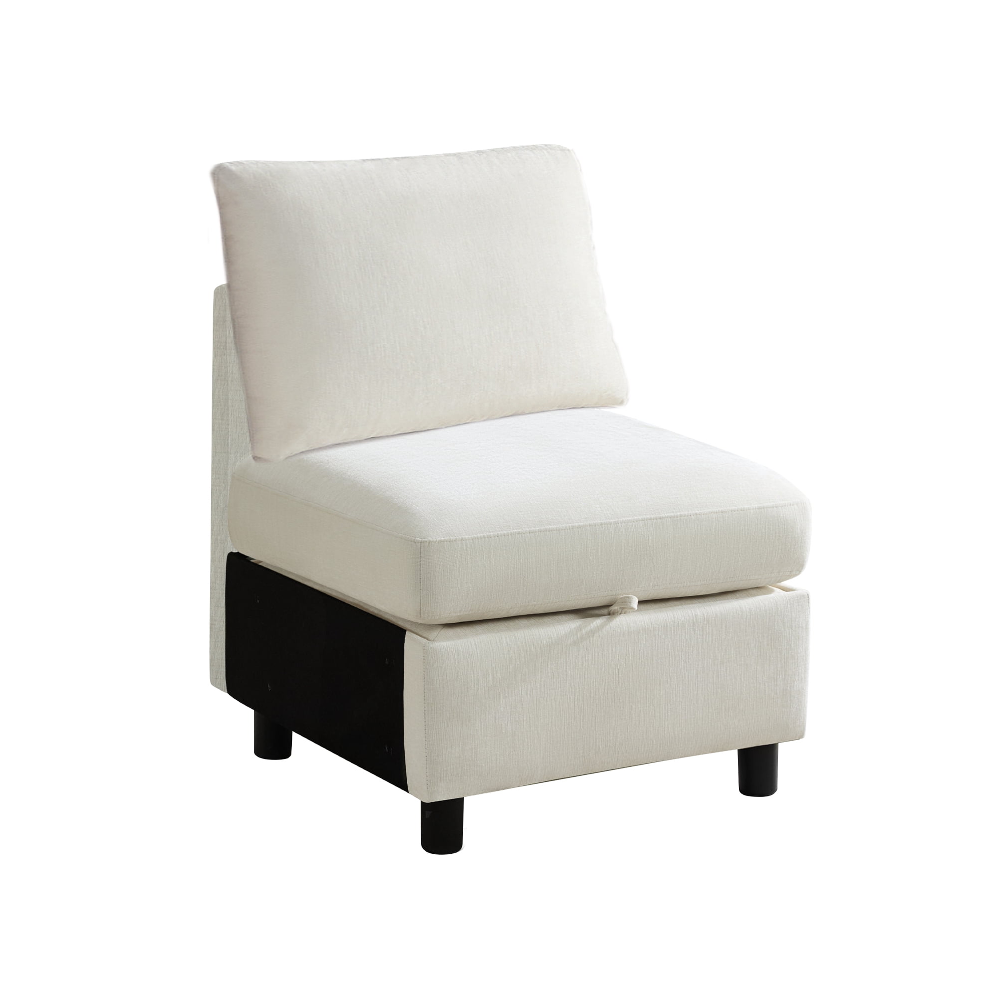Middle Seat Module for Modular Sectional Couch Sofa, Living Room Accent Armless Sofa Chair with Storage & Pillow, Modern Side Sectional Middle Unit, Chenille Beige