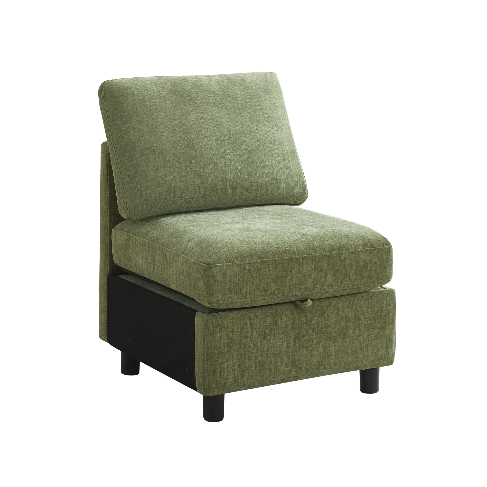 Middle Seat Module for Modular Sectional Couch Sofa, Living Room Accent Armless Sofa Chair with Storage & Pillow, Modern Side Sectional Middle Unit, Chenille Green