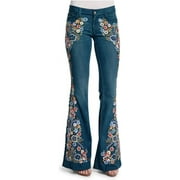 Middle Waist with Flared Bottom Fitted Denim Jeans Bell Bottom Jeans Cargo Jeans for Women Floral Print Flare Denim