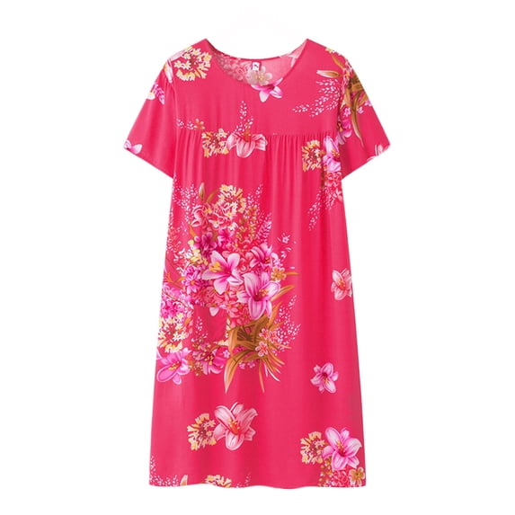 Middle aged and elderly women's cotton silk short sleeved nightgown, women's new sleepwear, summer thin style, mom's loose artificial cotton dress
