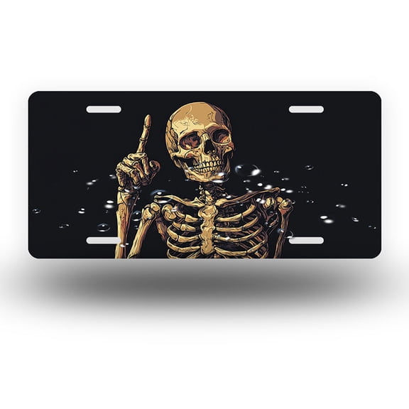 Middle finger Gesture Skeleton Front License Plate, Funny Standard Plates Personalized Novelty Decorative For Men/Women/Boys/Girls Car 6×12 Inch