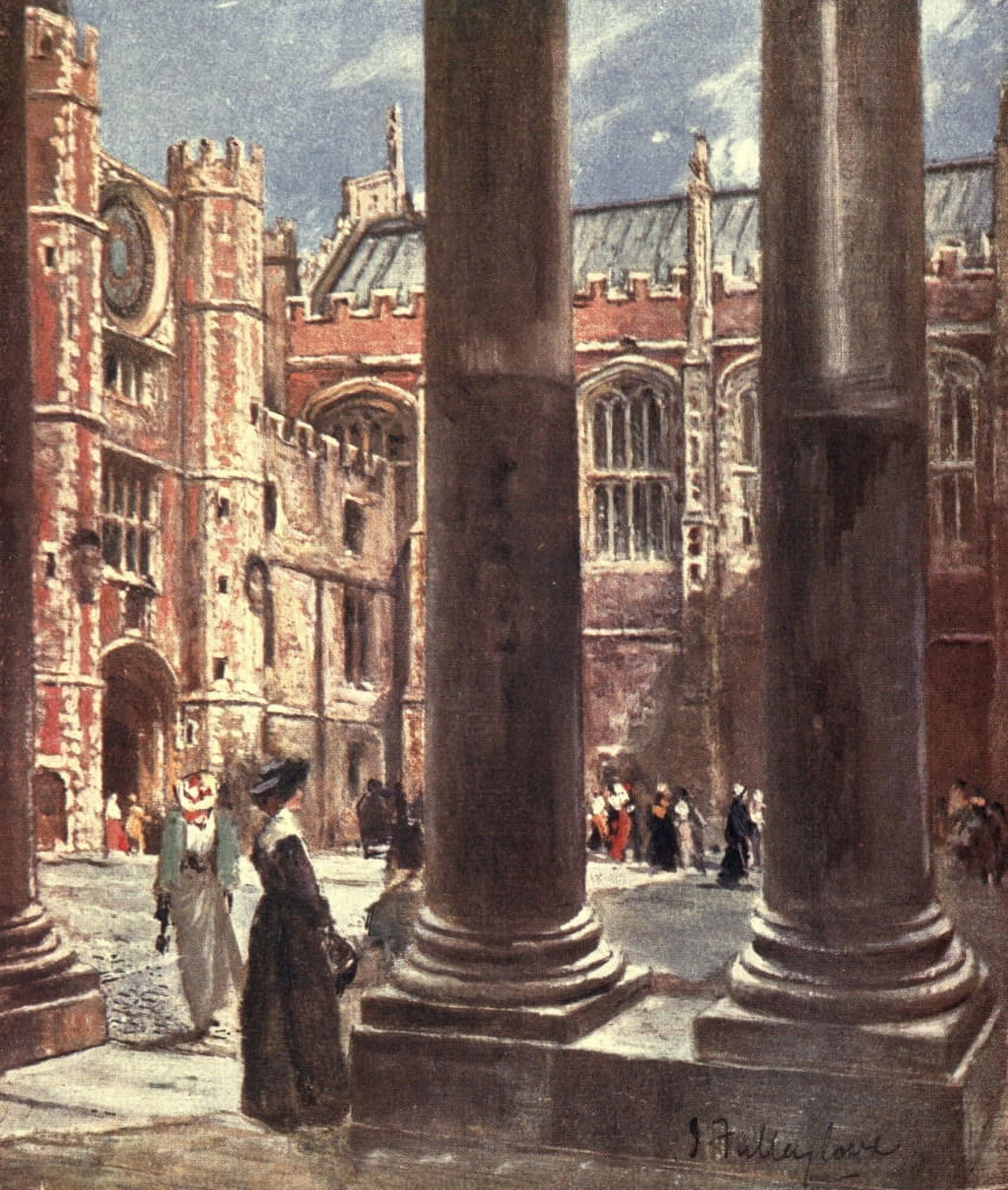 Middlesex 1907 Clock Court Hampton Court Palace Canvas Art - John Fulleylove (24 x 36)