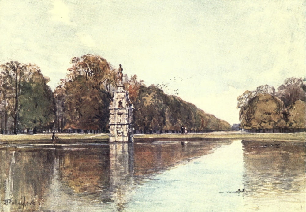 Middlesex 1907 Diana Fountain Bushey Park Canvas Art - John Fulleylove (24 x 36)
