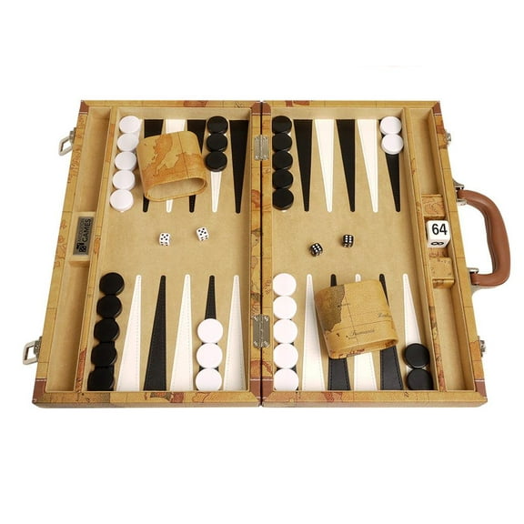 Middleton Games 15-inch Map Backgammon Set - Medium - Brown