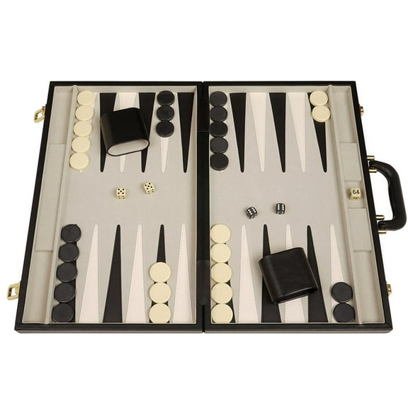 Middleton Games 18-inch Deluxe Backgammon Set - Medium - Black/Grey
