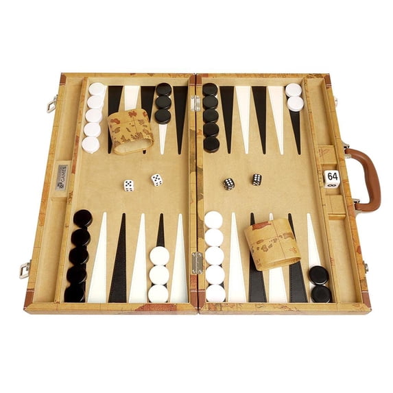 Middleton Games 18-inch Map Backgammon Set - Medium - Brown