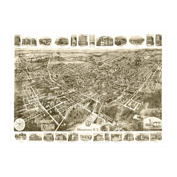 Middletown Art, 1921 Vintage Map of Middletown New York, NY History Wall Decor Gift, Old Middletown Map - 24" x 18" Unframed Print