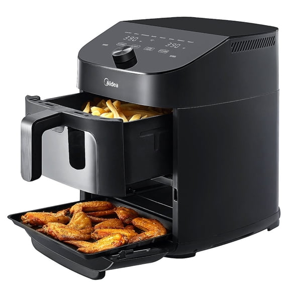 Midea Air Fryer, 11 Qt, Double Basket with Dual Cooking Zones, 8-In-1 Presets, Sync Finish Technology, Black