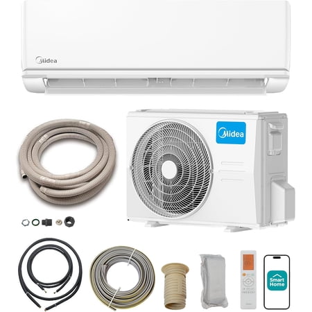Midea 12000 BTU Mini Split AC/Heating system, 208/230V, 21.4 SEER2, Coverage Up to 550 Sq.Ft Mini Split Air Conditioner, Energy Efficient Inverter AC with Heat Pump Pre-Charged