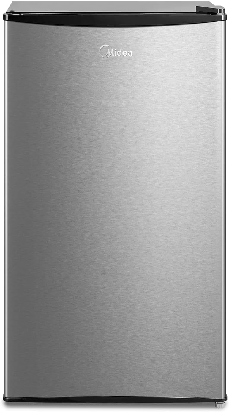 Compact Silver Stainless Steel Mini Refrigerator with Reversible Door