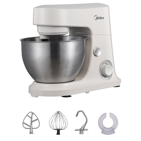 Midea 5-Quart Cream Stand Mixer, 300W Small Kitchen Mixer with Bowl, Double Hook, Handles & Pulse Function