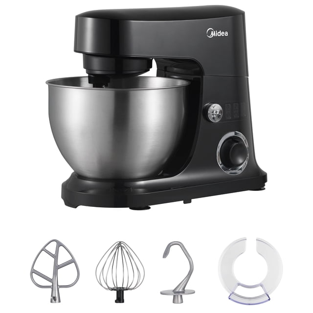 Midea 5-Quart Black Cake Mixer with Stand, 300W Multifunction Electric Food Mixer with Bowl & Attachments