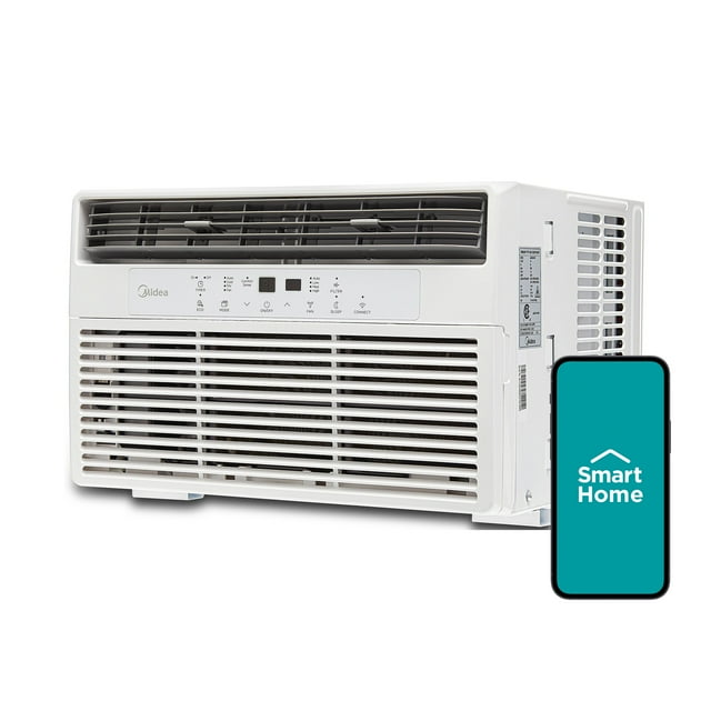 Midea 8,000 BTU 115V Smart Window Air Conditioner with Comfort Sense Remote, Covers up to 350 Sq. ft., White, MAW08S1WWT
