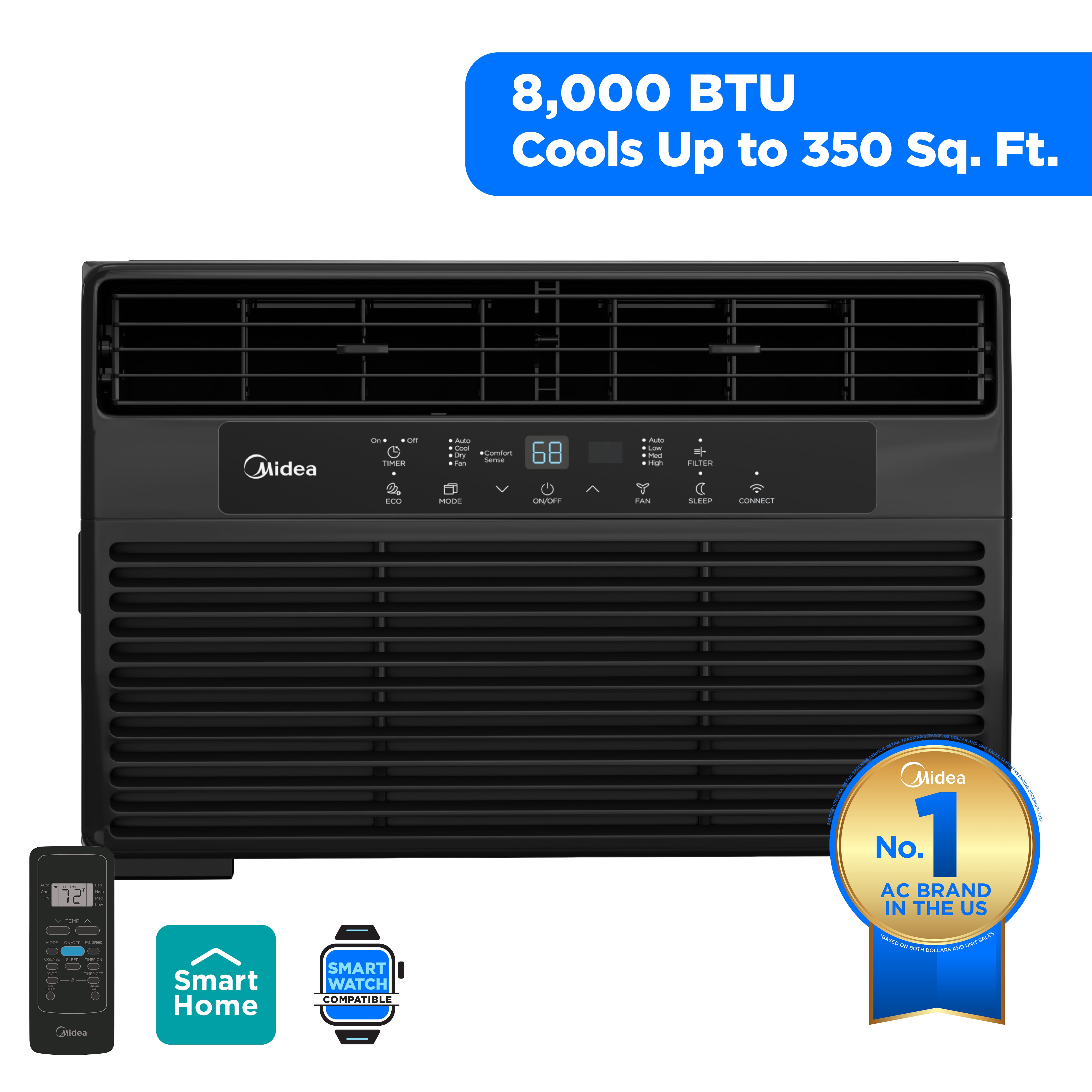 Midea Smart 8,000 BTU 115V Window Air Conditioner with Remote for 350 Sq. Ft., Black