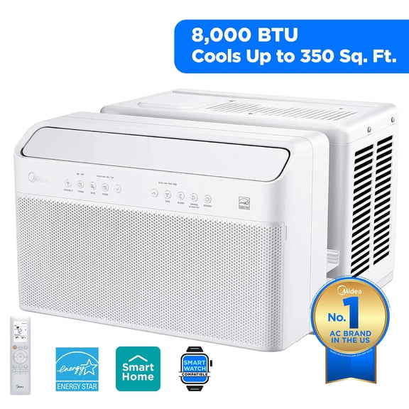 Midea 8,000 BTU Smart Inverter U-Shaped Window Air Conditioner, MAW08W1QWT-T, Updated
