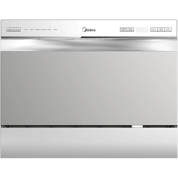 Midea Countertop Dishwasher, 6 Place Settings, 8 Wash Programs, Power Wash, Easy Install, Silver