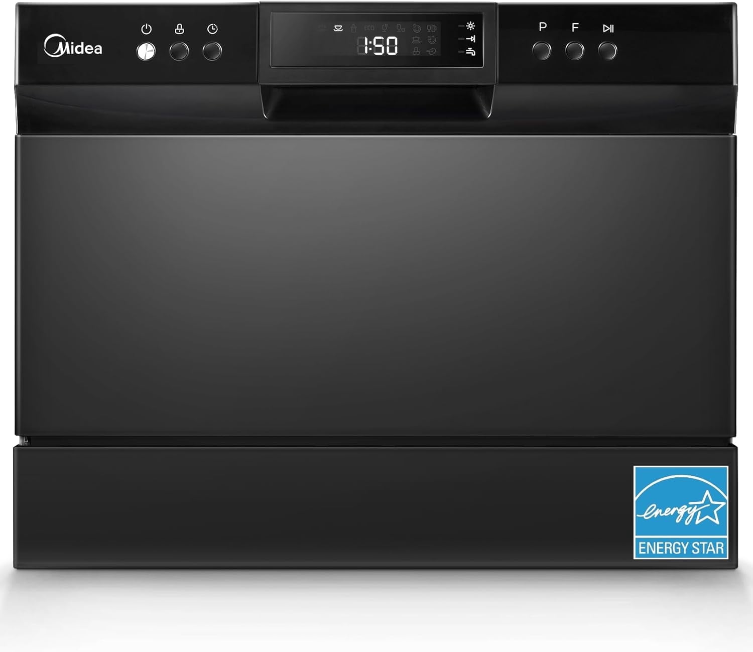 Midea Countertop Dishwasher, 6 Place Settings, 8 Wash Programs, Power Wash, Easy Install, Black Stainless