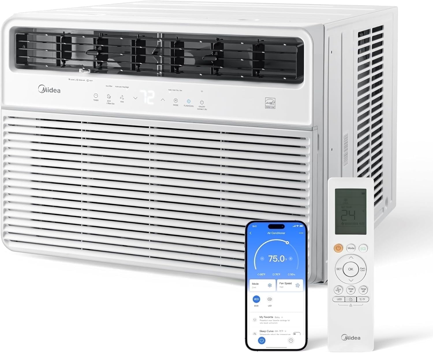Midea 24,000 BTU Window Air Conditioner, Smart Inverter, Cools Up To 1,500 Sq Ft, Wi-Fi and Alexa, White