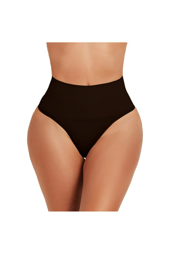 Seamless Thong Shapewear for Women Tummy Control Body Shaper Panties High Waist Shaping Underwear, Black-S