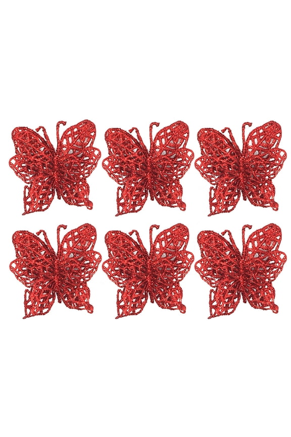 Valentine'S Day Gift Decoration 6Pcs Christmas Tree Ornaments Christmas Simulation Butterfly Xmas Ornament