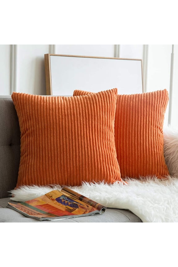 Valentines Day Decorations Orange Corduroy Soft Soild Fall Throw Pillow Covers Autumn Square Cozy Soft Solid Decorative Cushion Cases Home Decor For Couch Sofa Bedroom Car 45*45Cm