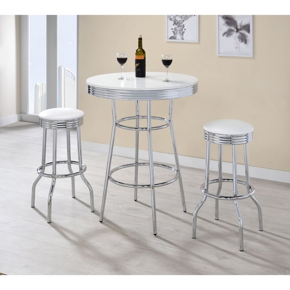 Midge White 3-Piece Round 1950S Bistro Pub Bar Table Set