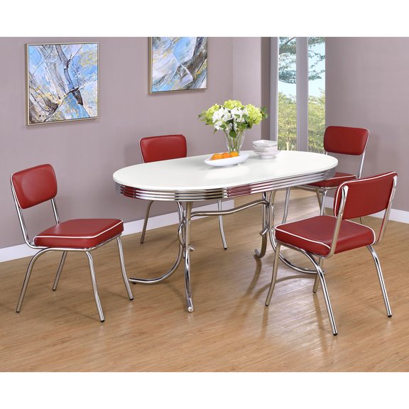 Midge White and Red 5-piece Oval Dining Table Set