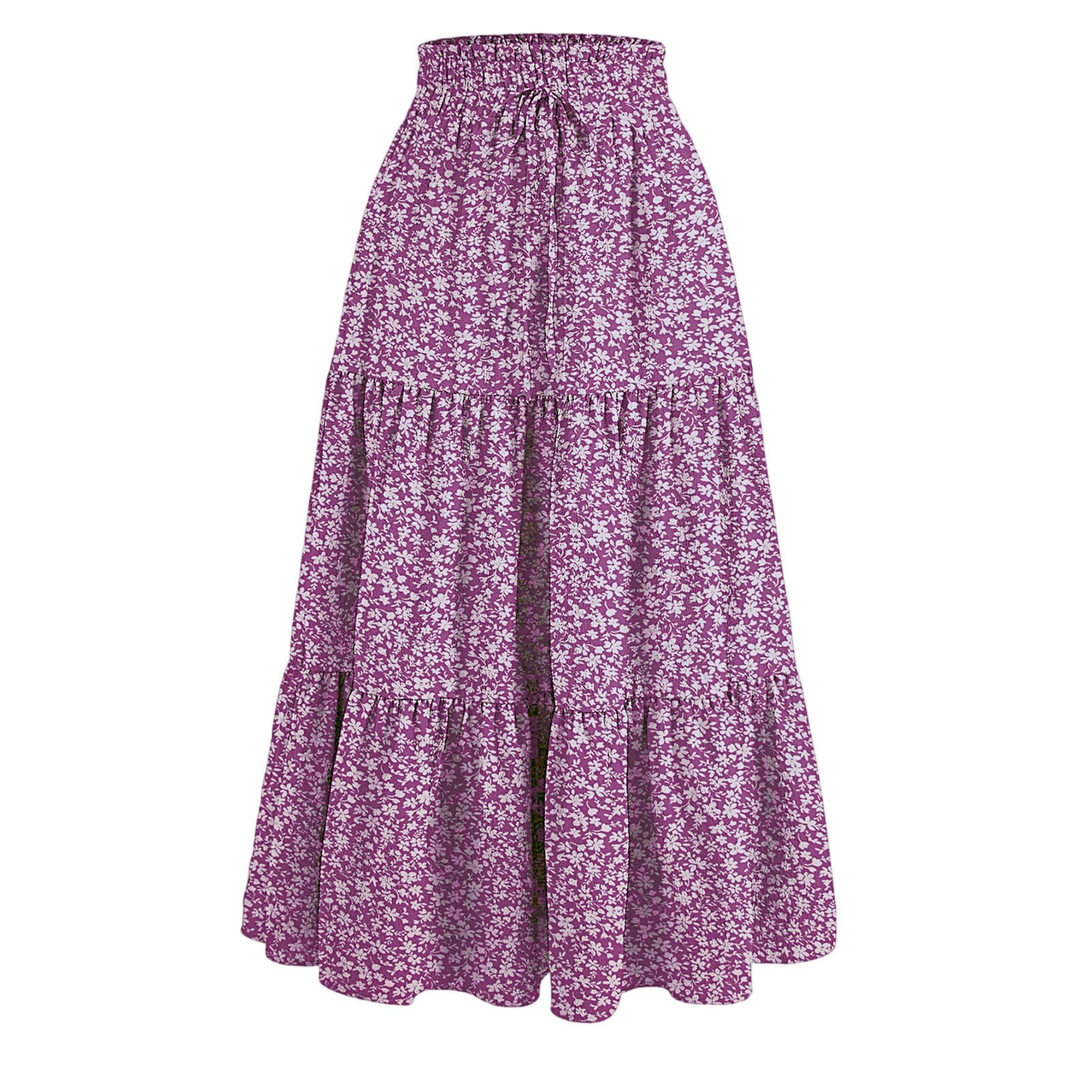 Midi 2025 summer Skirts for Women Petite Drawstring Floral High