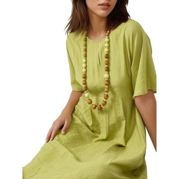 Midi A-Line Dress with Crew Neck