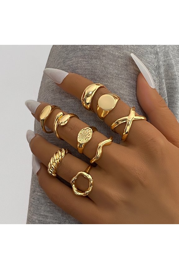 Midi Adjustable Finger Rings Set (FreeSize, Gold)