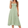 thumbnail image 1 of Midi Corset Dress Flowy Slit Lace Up Dresses for Women Tea Party A Line Casual Sundress Bean Paste Green XL, 1 of 7