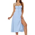 thumbnail image 1 of Midi Corset Dress Flowy Slit Lace Up Dresses for Women Tea Party A Line Casual Sundress Blue XL, 1 of 7