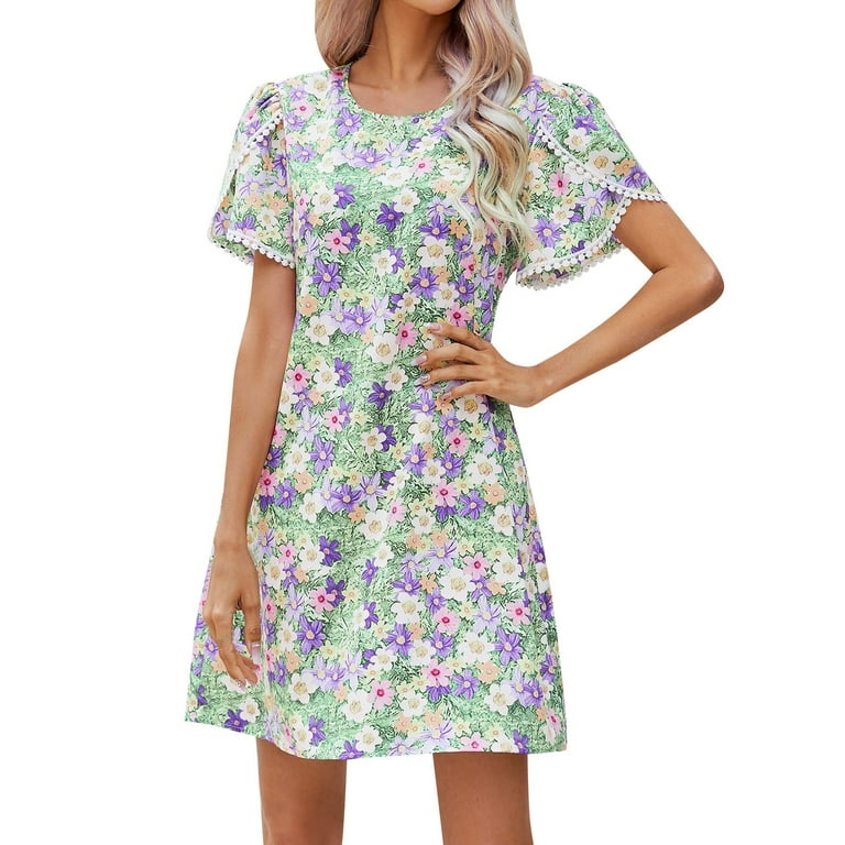 Midi Dress Personality Vintage Printed Short Sleeved Casual Dress Simple And Delicate Design Inadine Wound Dressings Walmart