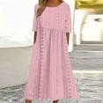 thumbnail image 1 of Midi Dress, Short Sleeve Round Neck Casual Dress for Women, Polyester Eyelet Fabric with Pockets, Knee-Length Summer Dress, 1 of 6