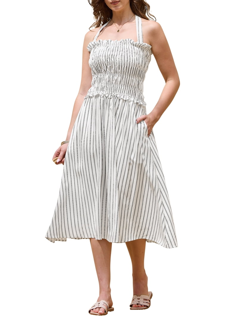 knee length dresses for ladies Stylish Cross Back Midi Dress – Reistor